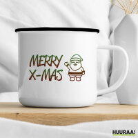 Emaille Tasse Merry X-Mas Weihnachtsmann 300ml Vintage Emaille Becher