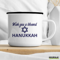 Emaille Tasse Wish blessed Hanukka Schriftzug 300ml Vintage Emaille Becher