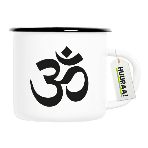 Emaille Tasse Om Symbol 300ml Vintage Emaille Becher