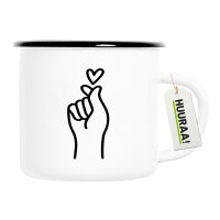 Emaille Tasse K-Pop Fingerherz Zeichen 300ml Vintage...