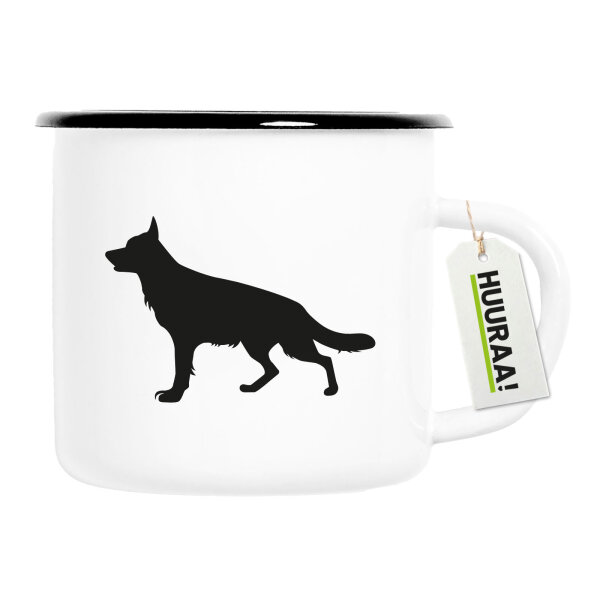 Emaille Tasse Deutscher Schäferhund Silhouette 300ml Vintage Emaille Becher
