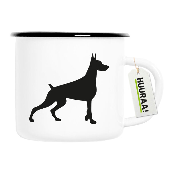 Emaille Tasse Dobermann Silhouette 300ml Vintage Emaille Becher