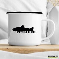 Emaille Tasse Petri Heil Fischergruß 300ml Vintage Emaille Becher
