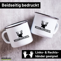 Emaille Tasse Weidmannsheil Hirsch Jägergruß...