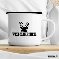 Emaille Tasse Weidmannsheil Hirsch Jägergruß 300ml Vintage Emaille Becher
