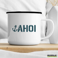 Emaille Tasse Ahoi Anker Seemannsgruß 300ml Vintage Emaille Becher
