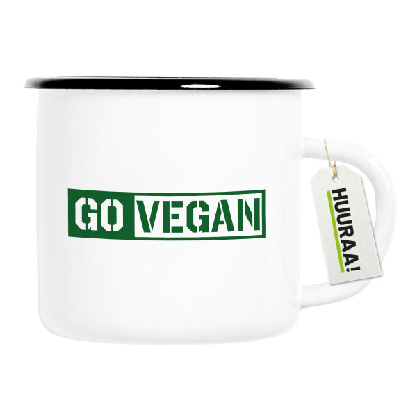 Emaille Tasse Go Vegan Modern 300ml Vintage Emaille Becher