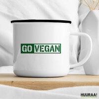 Emaille Tasse Go Vegan Modern 300ml Vintage Emaille Becher