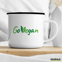 Emaille Tasse Go Vegan Blätter 300ml Vintage Emaille Becher