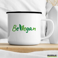 Emaille Tasse Be Vegan Blätter 300ml Vintage Emaille Becher