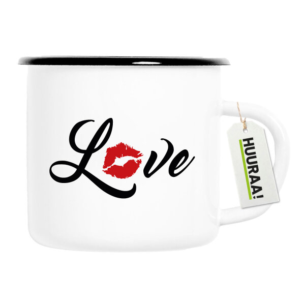 Emaille Tasse Love Kuss 300ml Vintage Emaille Becher