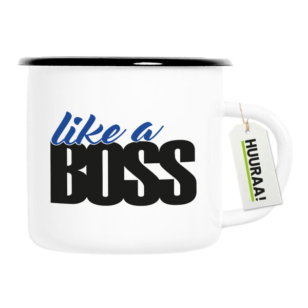 Emaille Tasse like a Boss Spruch 300ml Vintage Emaille Becher