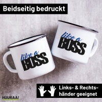 Emaille Tasse like a Boss Spruch 300ml Vintage Emaille Becher