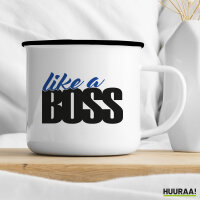 Emaille Tasse like a Boss Spruch 300ml Vintage Emaille Becher