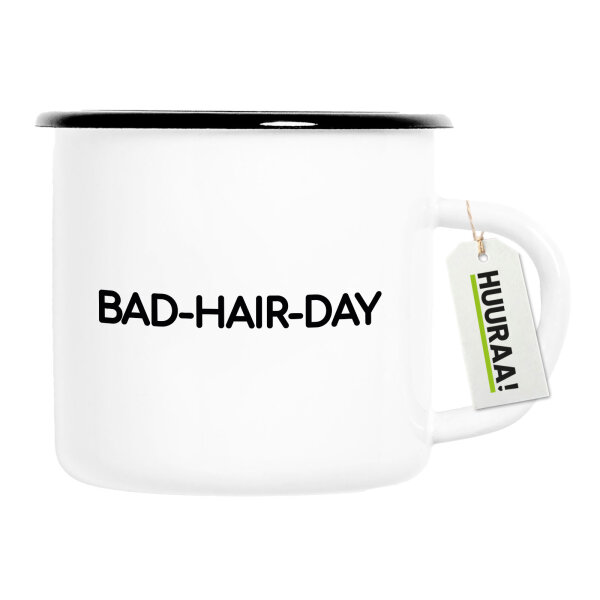 Emaille Tasse Bad Hair Day Schriftzug 300ml Vintage Emaille Becher