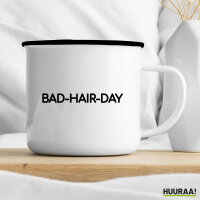 Emaille Tasse Bad Hair Day Schriftzug 300ml Vintage Emaille Becher