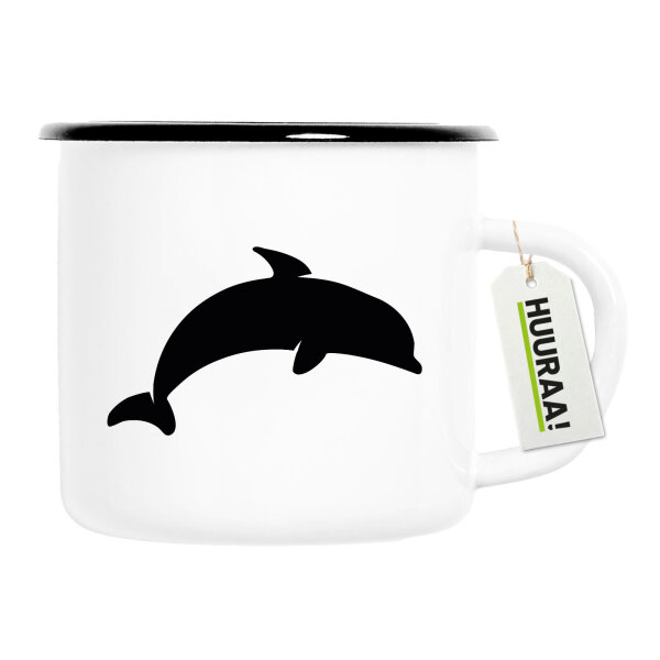 Emaille Tasse Delfin Silhouette 300ml Vintage Emaille Becher