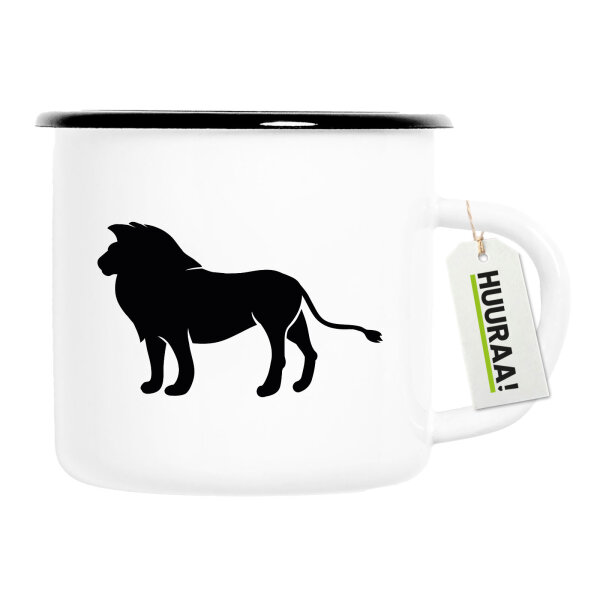 Emaille Tasse Löwe Silhouette 300ml Vintage Emaille Becher