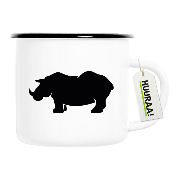 Emaille Tasse Nashorn Silhouette 300ml Vintage Emaille Becher