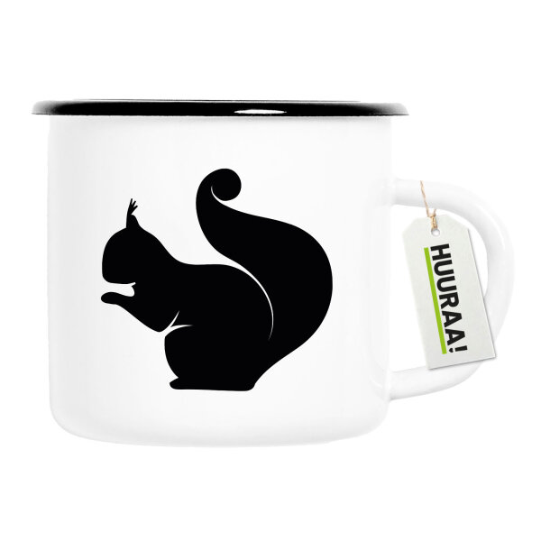 Emaille Tasse Eichhörnchen Silhouette 300ml Vintage Emaille Becher