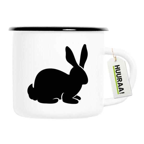 Emaille Tasse Hase Kaninchen Silhouette 300ml Vintage Emaille Becher