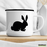 Emaille Tasse Hase Kaninchen Silhouette 300ml Vintage Emaille Becher