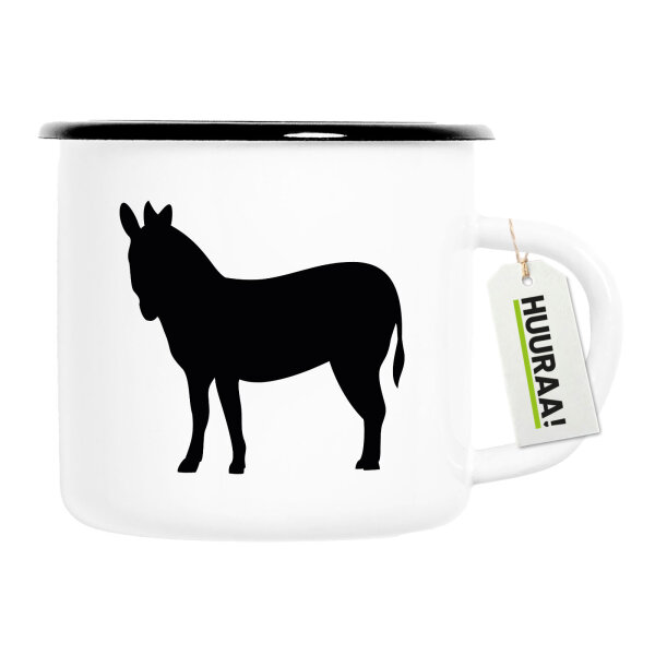 Emaille Tasse Esel Silhouette 300ml Vintage Emaille Becher