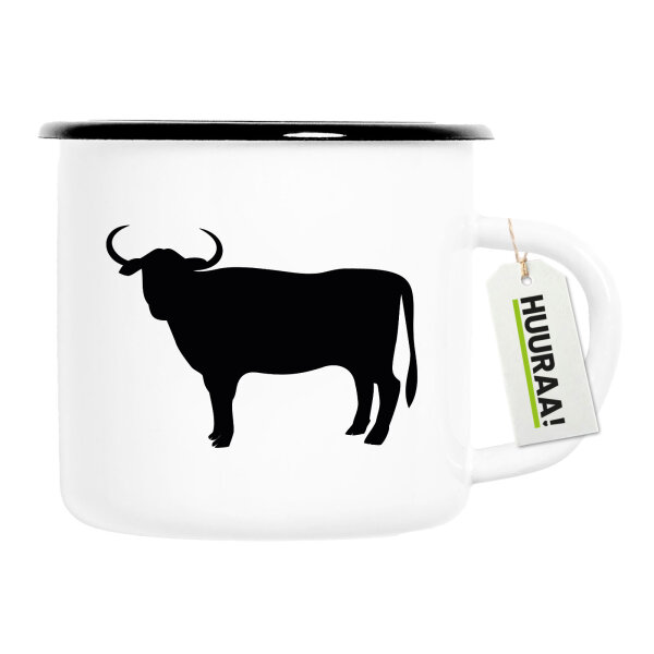 Emaille Tasse Stier Bulle Silhouette 300ml Vintage Emaille Becher