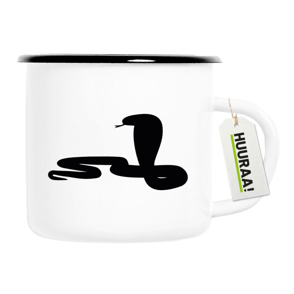 Emaille Tasse Schlange Kobra Silhouette 300ml Vintage Emaille Becher