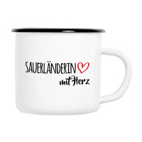 Emaille Tasse Sauerl&auml;nderin mit Herz in...