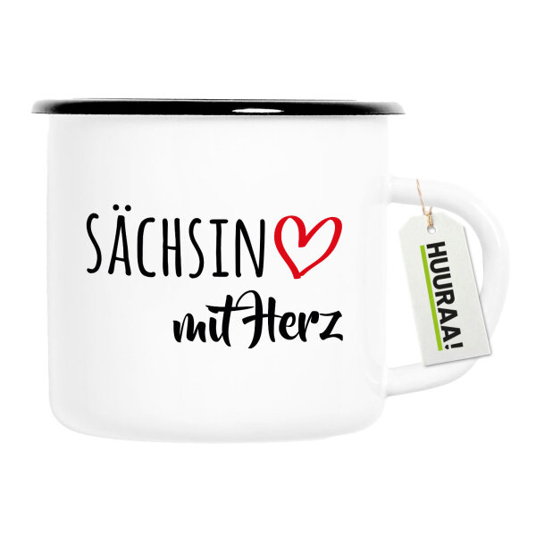Emaille Tasse Sächsin mit Herz 300ml Vintage Emaille Becher