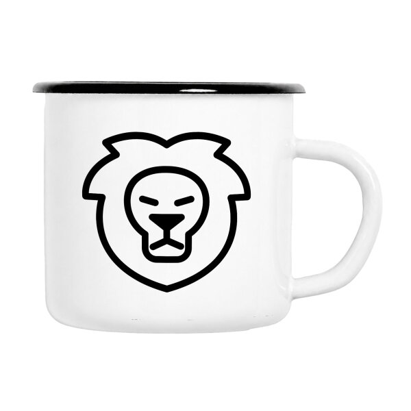 Emaille Tasse Löwe Sternzeichen Symbol in Weiß, 300 ml