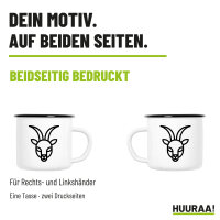 Emaille Tasse Steinbock Sternzeichen Symbol in Weiß, 300 ml