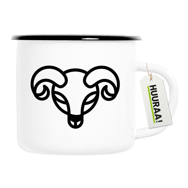 Emaille Tasse Widder Sternzeichen Symbol 300ml Vintage Emaille Becher