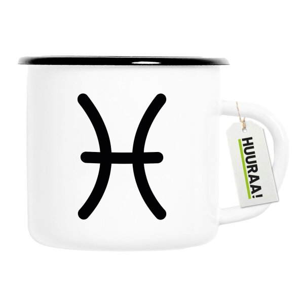 Emaille Tasse Fische Sternzeichen Zeichen 300ml Vintage Emaille Becher