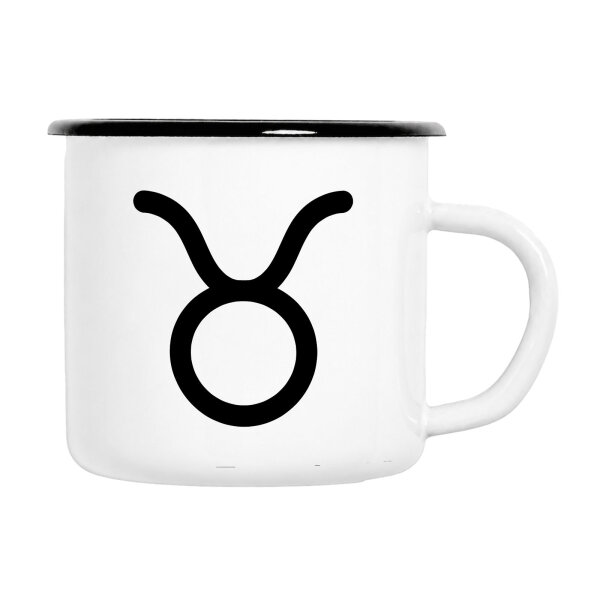Emaille Tasse Stier Sternzeichen Zeichen in Weiß, 300 ml