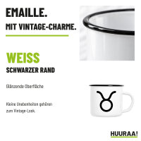 Emaille Tasse Stier Sternzeichen Zeichen in Weiß, 300 ml