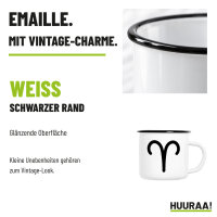 Emaille Tasse Widder Sternzeichen Zeichen in Weiß, 300 ml
