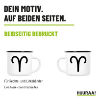 Emaille Tasse Widder Sternzeichen Zeichen in Weiß, 300 ml