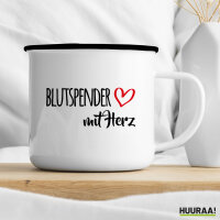 Emaille Tasse Blutspender mit Herz 300ml Vintage Emaille Becher