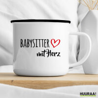 Emaille Tasse Babysitter mit Herz 300ml Vintage Emaille Becher