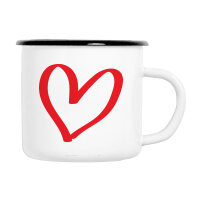 Emaille Tasse Herz Heart in Wei&szlig;, 300 ml