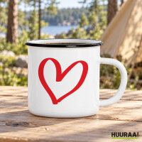 Emaille Tasse Herz Heart in Wei&szlig;, 300 ml