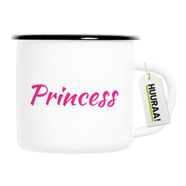 Emaille Tasse Princess Schriftzug 300ml Vintage Emaille Becher