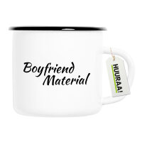 Emaille Tasse Boyfriend Material Schriftzug 300ml Vintage Emaille Becher