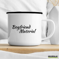Emaille Tasse Boyfriend Material Schriftzug 300ml Vintage Emaille Becher