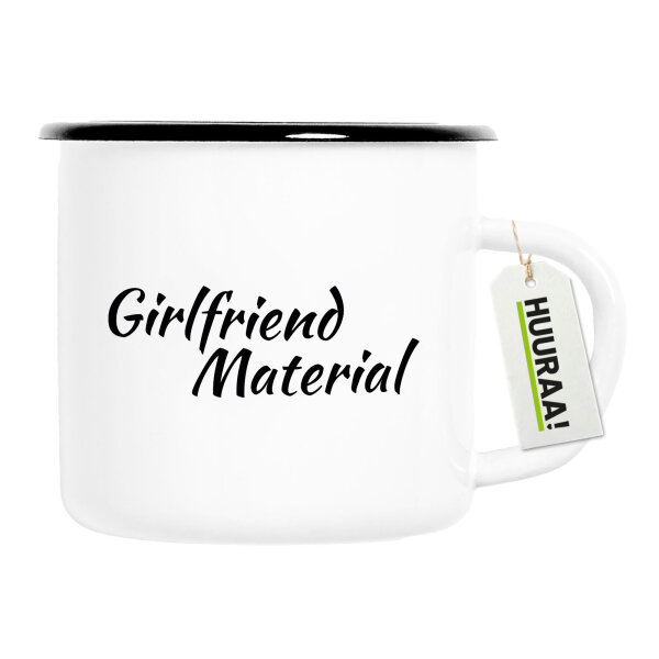 Emaille Tasse Girlfriend Material Schriftzug 300ml Vintage Emaille Becher