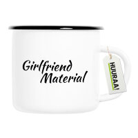 Emaille Tasse Girlfriend Material Schriftzug 300ml Vintage Emaille Becher