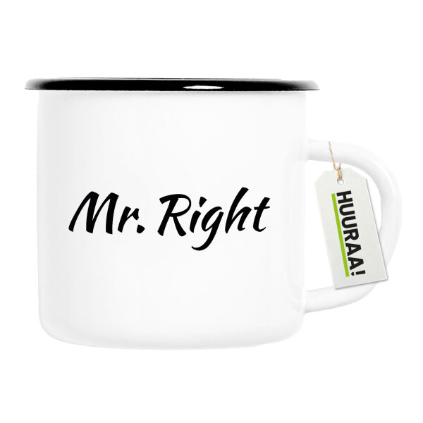 Emaille Tasse Mr. Right Schriftzug 300ml Vintage Emaille Becher