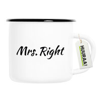 Emaille Tasse Mrs. Right Schriftzug 300ml Vintage Emaille Becher